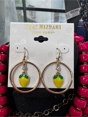 Isaac Mizrahi Gold Hoop Earrings with Yellow Lemon Charms
